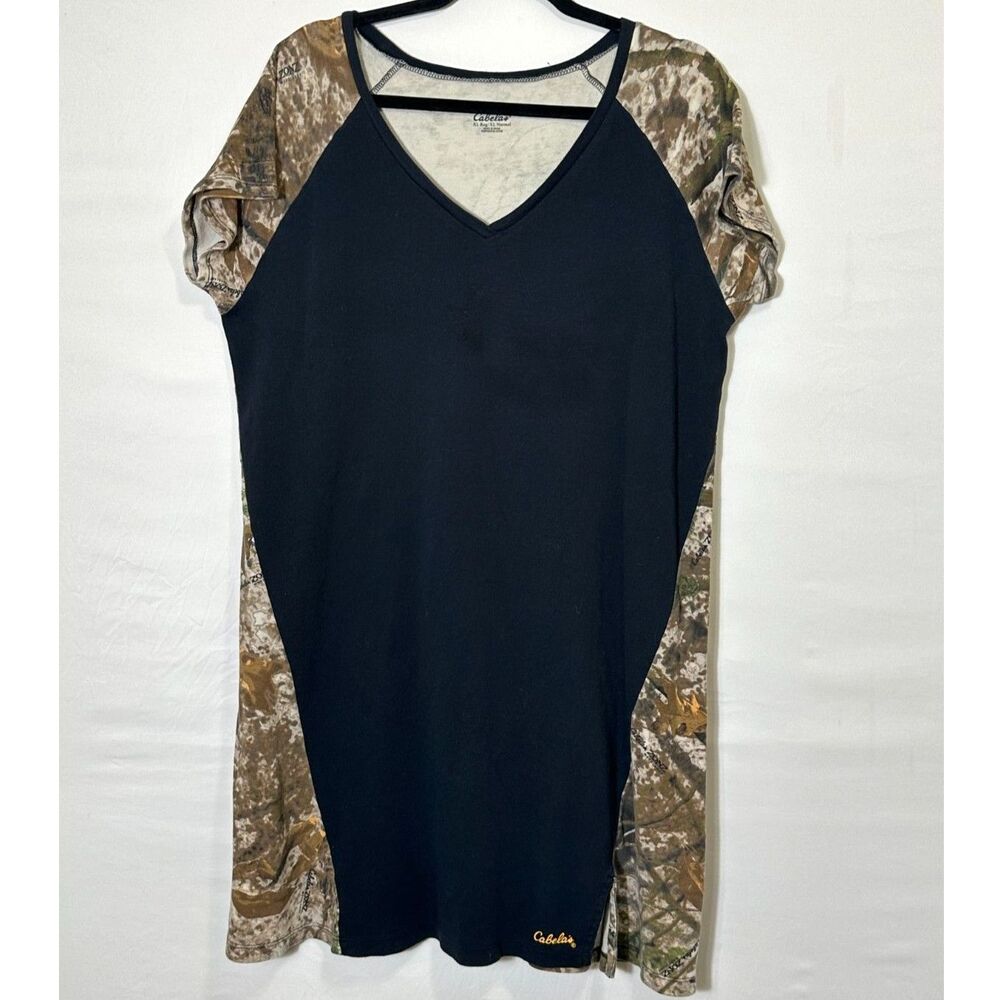 Cabelas Women's Vintage Colorblock V-Neck Zonz Woodlands Camouflage Dress SZ XL